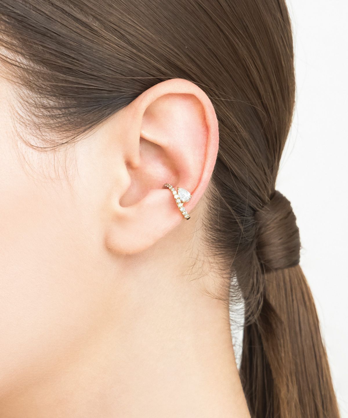 〈Fleur Éternelle〉Pear-Shape Diamond & Curve Line Ear Cuff - 受注生産