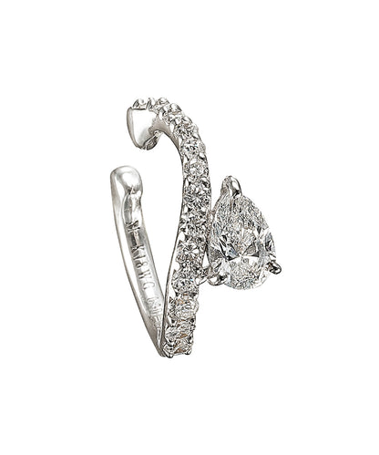 〈Fleur Éternelle〉Pear-Shape Diamond & Curve Line Ear Cuff - 受注生産