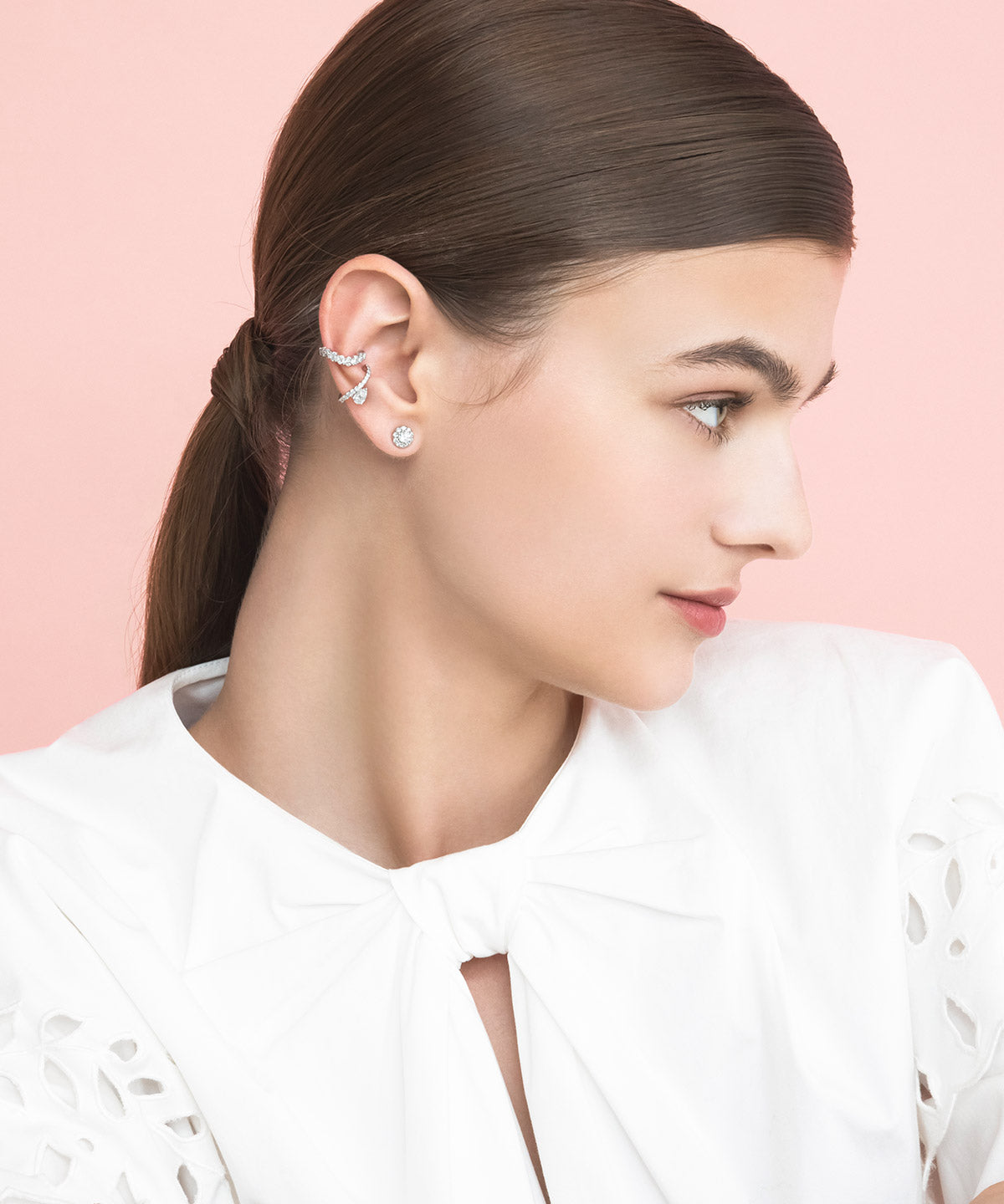 〈Fleur Éternelle〉Pear-Shape Diamond & Curve Line Ear Cuff - 受注生産